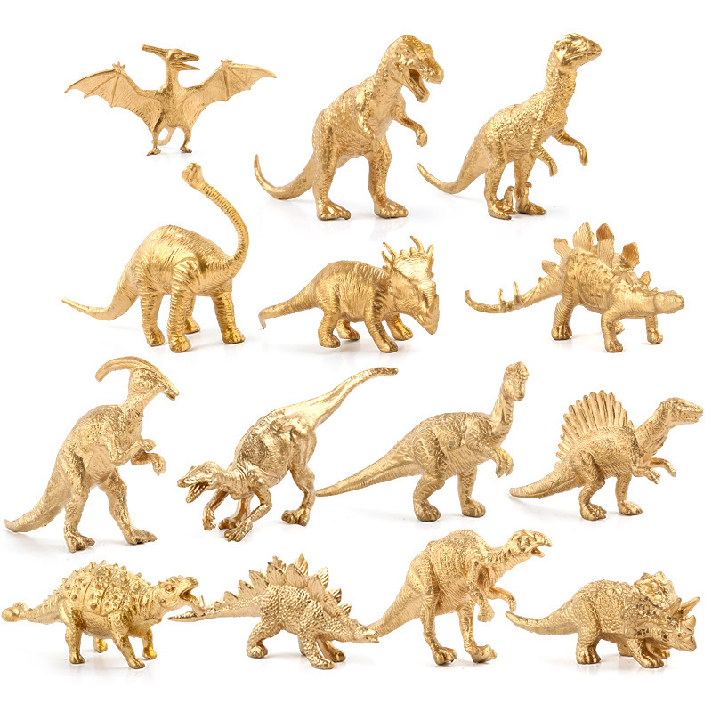 Model Kit Dinosaur - Set Model Dinosaurus Emas 14-Potong Tyrannosaurus